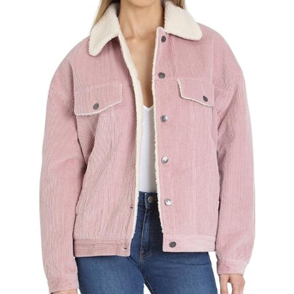 Avec Les Filles Jackets & Blazers - Avec Les Filles Corduroy Trucker Jacket Button Down Faux Sherpa Lined Pink M